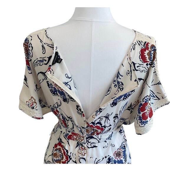 Ann Taylor Floral Autumn Colors Short Sleeve Midi Tie Dress, Lace, Pleats, 14 - Picture 5 of 11